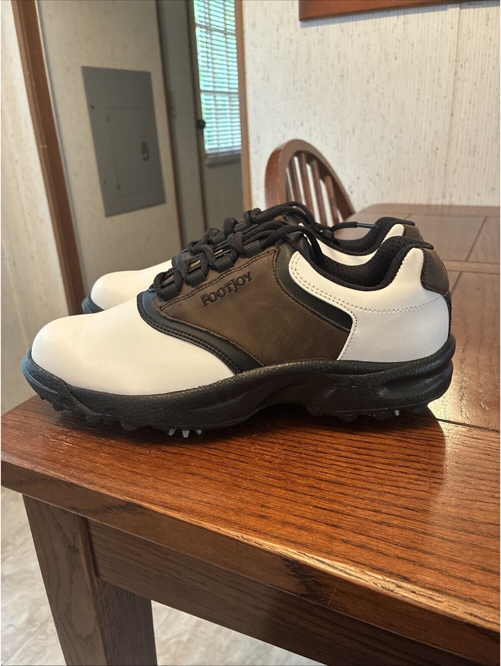 Footjoy Golf Shoes Men's 8M Brown/White Greenjoy Rubber Spikes 45516-FLAWS